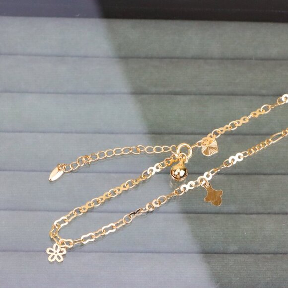 "Rose Gold Anklet with Floral & Charm Accents, XPAL1059 - Picture 4 of 12